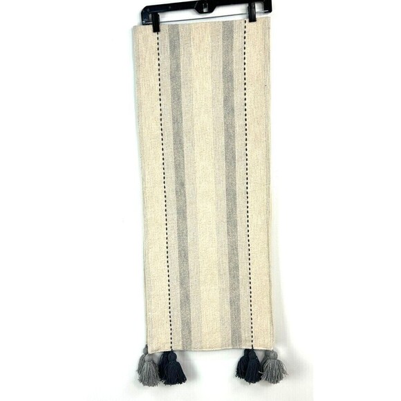 New Celerie Kemble Newbury Table Runner 14W x 72L Cream Gray Tasseled Classic H1 - Picture 3 of 9